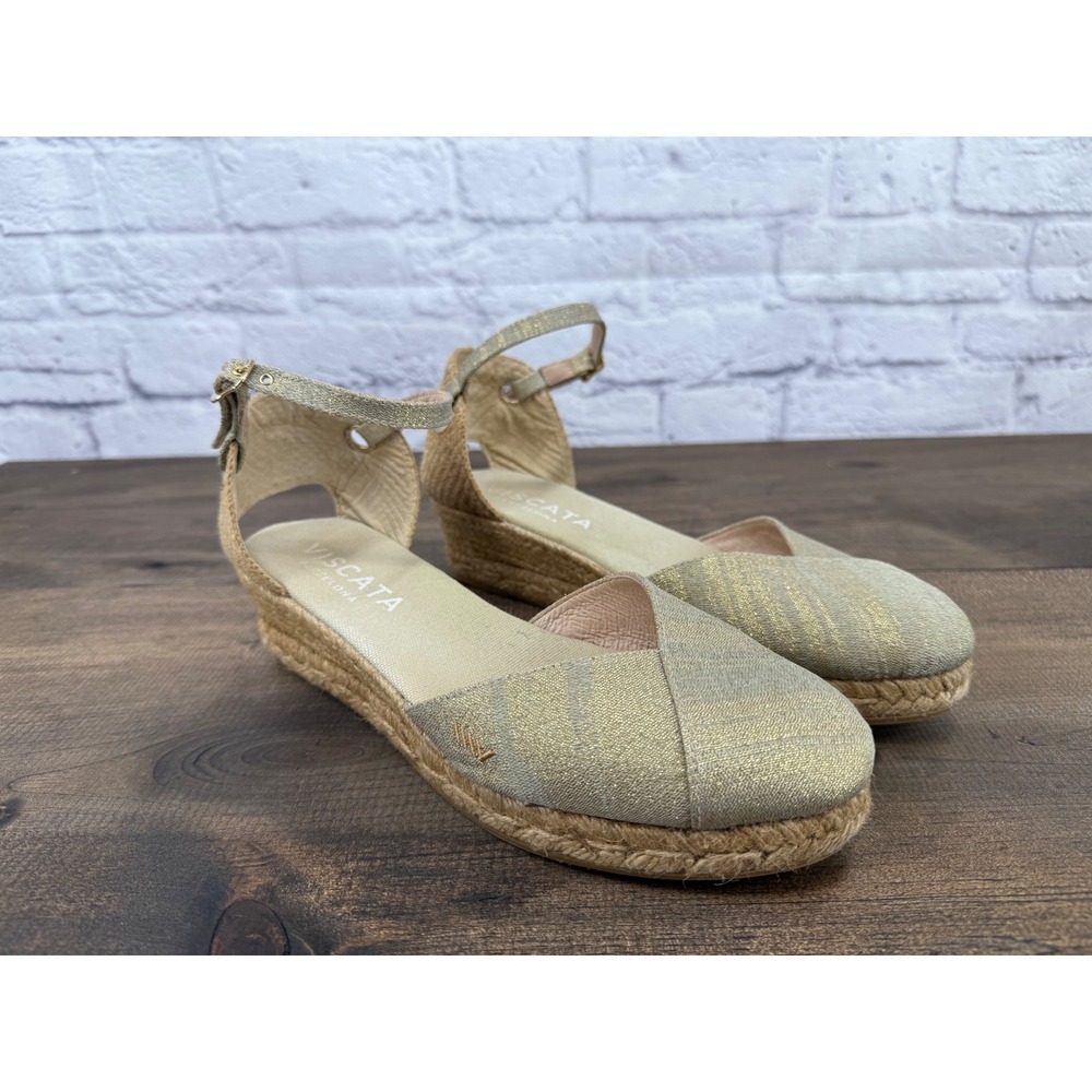 Viscata Barcelona Pubol Canvas Espadrille Wedge Sandals Gold Women's 41/11